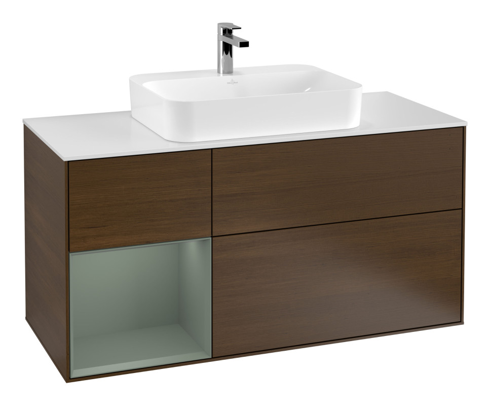 Тумба под раковину Villeroy & Boch Finion 120х50,1 см с подсветкой МДФ шпон грецкого ореха/стекло белое матовое G411GMGN