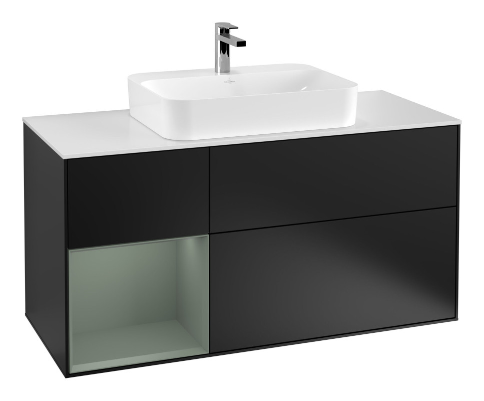 Тумба под раковину Villeroy & Boch Finion 120х50,1 см с подсветкой МДФ черный матовый лак/стекло белое матовое G411GMPD