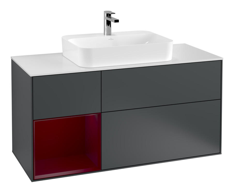 Тумба под раковину Villeroy & Boch Finion 120х50,1 см с подсветкой МДФ темно-синий матовый лак/стекло белое матовое G411HBHG