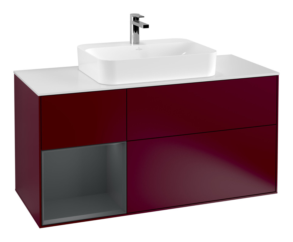 Тумба під раковину Villeroy & Boch Finion 120х50,1 см із підсвічуванням МДФ півонія матовий лак/скло біле матове G411HGHB