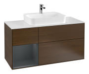 Тумба под раковину Villeroy & Boch Finion 120х50,1 см с подсветкой МДФ шпон грецкого ореха/стекло белое матовое G411HGGN
