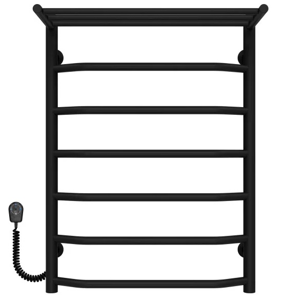 Електрична сушарка для рушників Deffi Трапеція з полицею П7 500х700 ліве підключення чорний C.TP.60.50.5.E.B.L.5