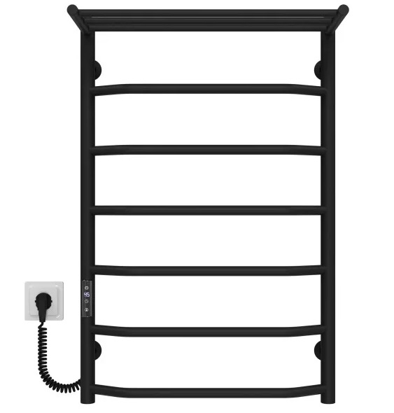 Електрична сушарка для рушників Deffi Трапеція з полицею П7 500х800 ліве підключення JD04 чорний C.TP.80.50.7.E.B.L.2