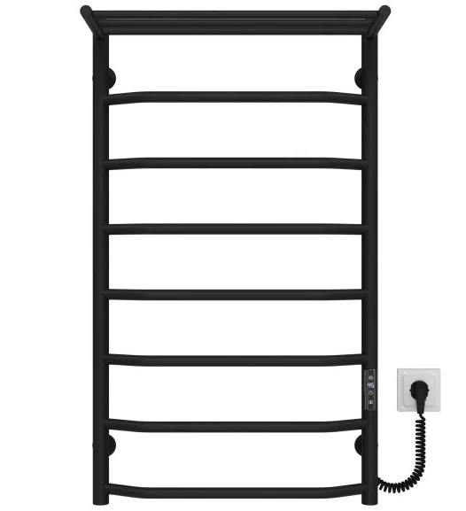 Електрична сушарка для рушників Deffi Трапеція з полицею П8 500х900 праве підключення JD03 чорний C.TP.90.50.8.E.B.R.1