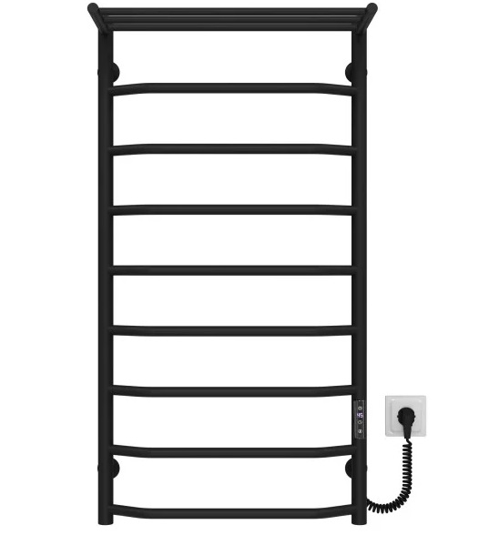 Електрична сушарка для рушників Deffi Трапеція з полицею П9 500х1000 правильне підключення JD03 чорний C.TP.100.50.9.E.B.R.1