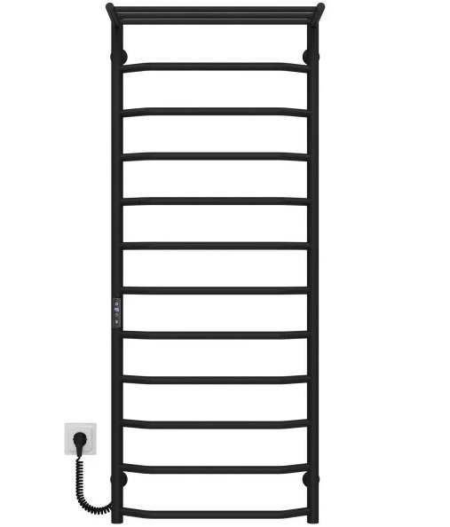 Електрична сушарка для рушників Deffi Трапеція з полицею П12 500х1300 ліве підключення JD03 чорний C.TP.130.50.12.E.B.L.1