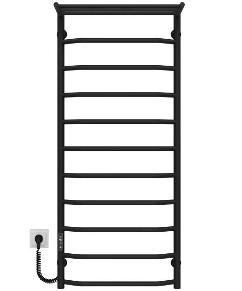 Электрический полотенцесушитель Deffi Трапеция с полкой П11 500х1200 левое подключение JD03 черный C.TP.120.50.11.E.B.L.1