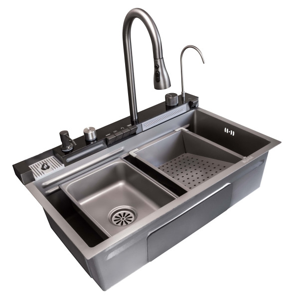 Мийка для кухні Insana Karafa 75х45 см з переливом нержавіюча сталь grey gun А0056979