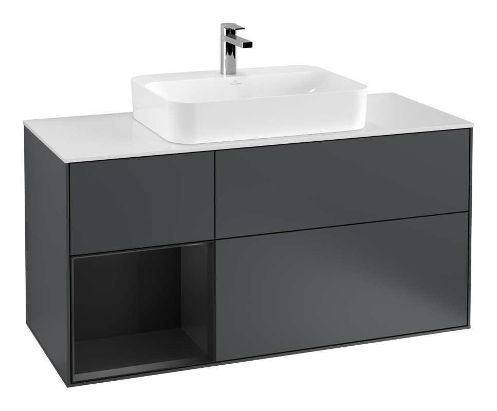 Тумба под раковину Villeroy & Boch Finion 120х50,1 см с подсветкой МДФ темно-синий матовый лак/стекло белое матовое G411PDHG