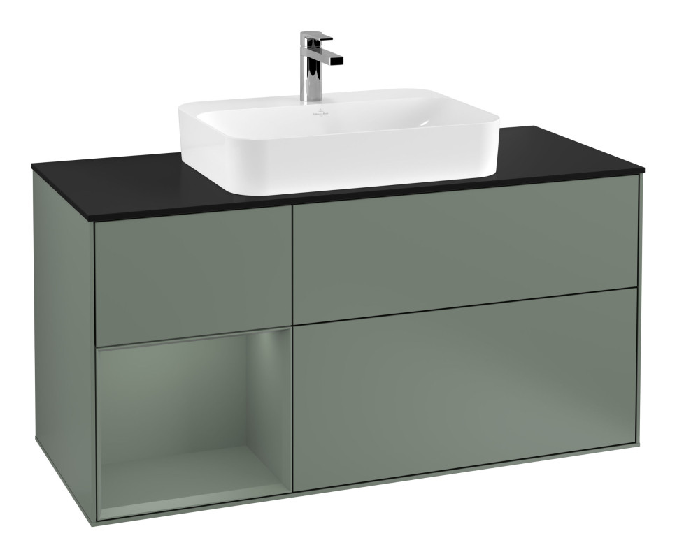 Тумба под раковину Villeroy & Boch Finion 120х50,1 см с подсветкой МДФ оливковый матовый лак/стекло черное матовое G412GMGM