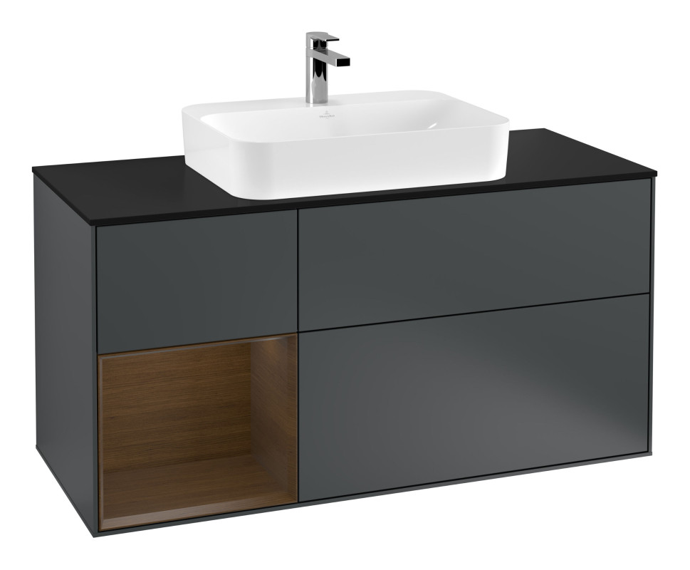Тумба под раковину Villeroy & Boch Finion 120х50,1 см с подсветкой МДФ темно-синий матовый лак/стекло черное матовое G412GNHG