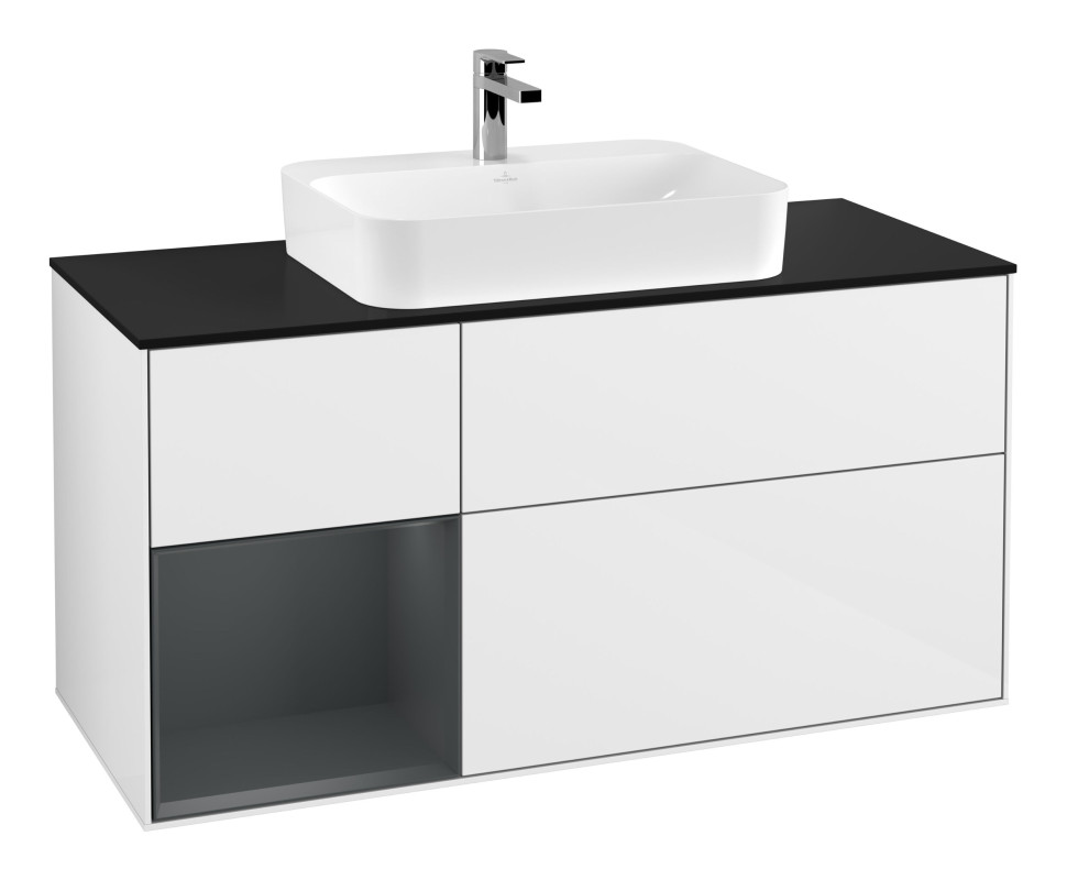 Тумба под раковину Villeroy & Boch Finion 120х50,1 см с подсветкой МДФ глянцевый белый лак/стекло черное матовое G412HGGF