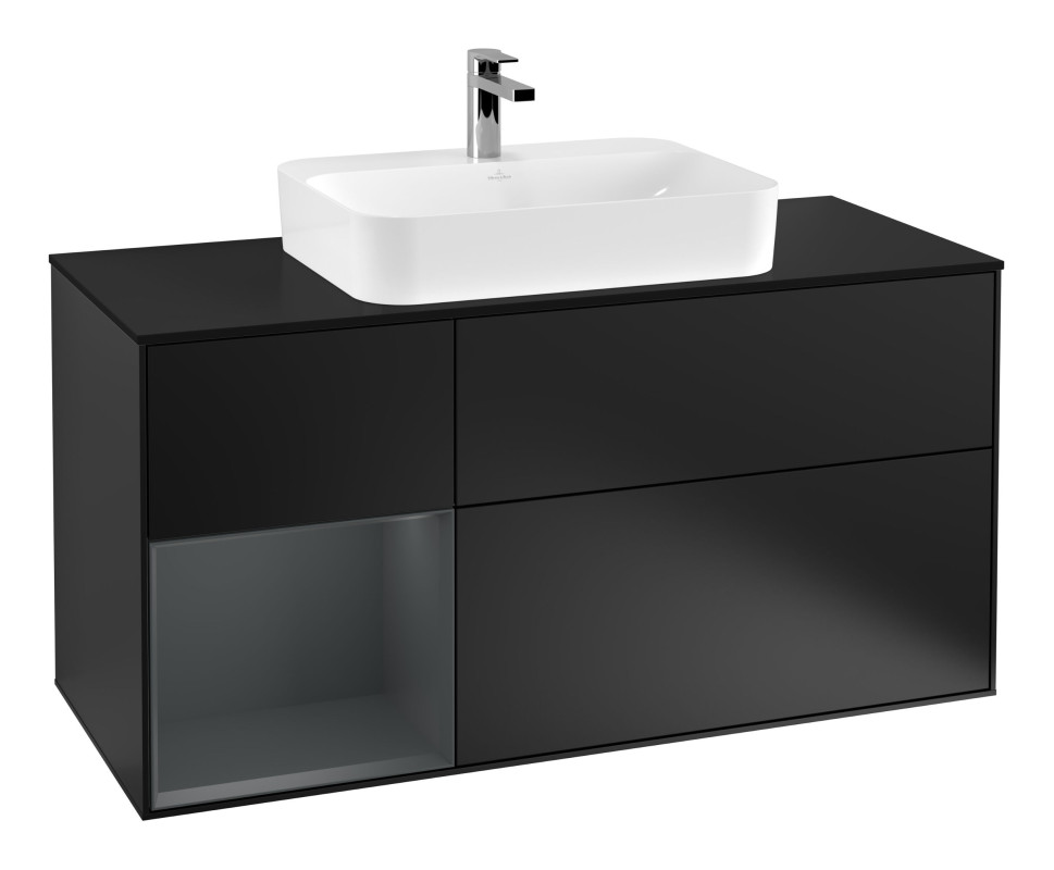 Тумба под раковину Villeroy & Boch Finion 120х50,1 см с подсветкой МДФ черный матовый лак/стекло черное матовое G412HGPD