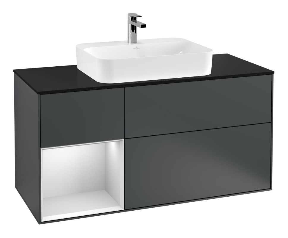 Тумба під раковину Villeroy & Boch Finion 120х50,1 см із підсвічуванням МДФ темно-синій матовий лак/скло чорне матове G412MTHG