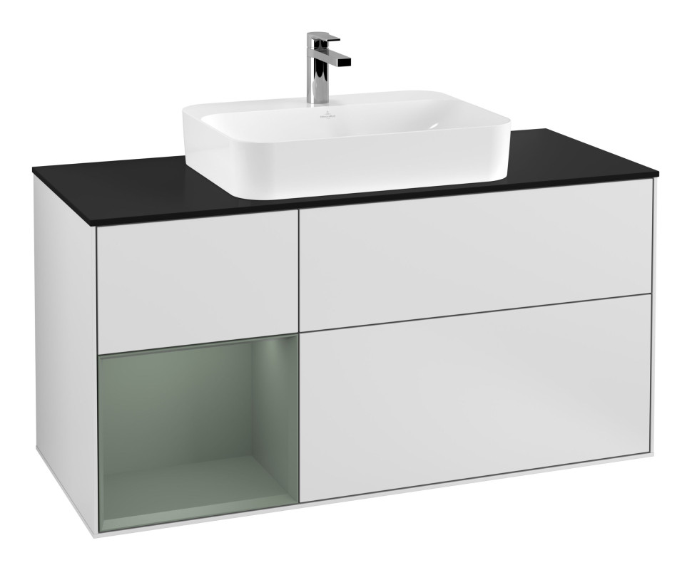 Тумба под раковину Villeroy & Boch Finion 120х50,1 см с подсветкой МДФ белый матовый лак/стекло черное матовое G412GMMT