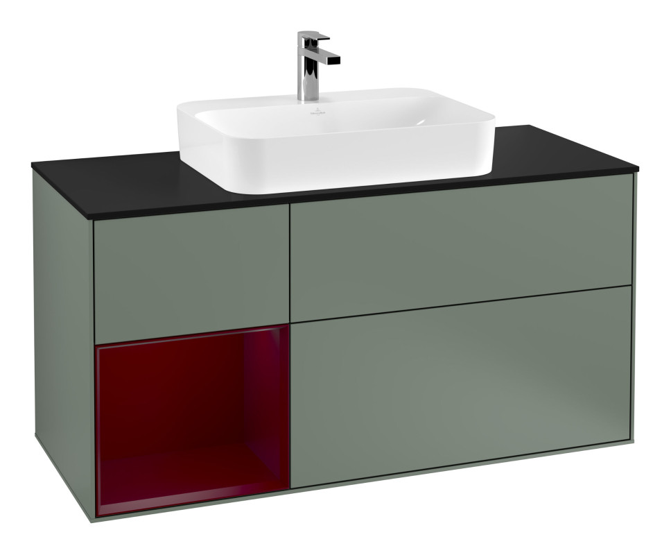 Тумба під раковину Villeroy & Boch Finion 120х50,1 см із підсвічуванням МДФ оливковий матовий лак/скло чорне матове G412HBGM