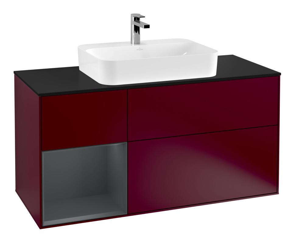 Тумба под раковину Villeroy & Boch Finion 120х50,1 см с подсветкой МДФ пион матовый лак/стекло черное матовое G412HGHB