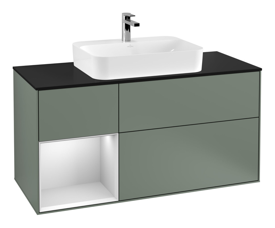 Тумба під раковину Villeroy & Boch Finion 120х50,1 см із підсвічуванням МДФ оливковий матовий лак/скло чорне матове G412MTGM