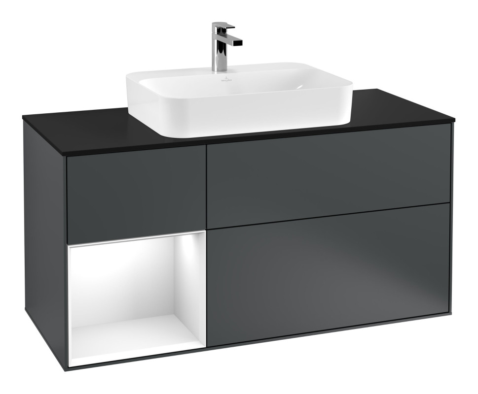 Тумба під раковину Villeroy & Boch Finion 120х50,1 см із підсвічуванням МДФ темно-синій матовий лак/скло чорне матове G412GFHG