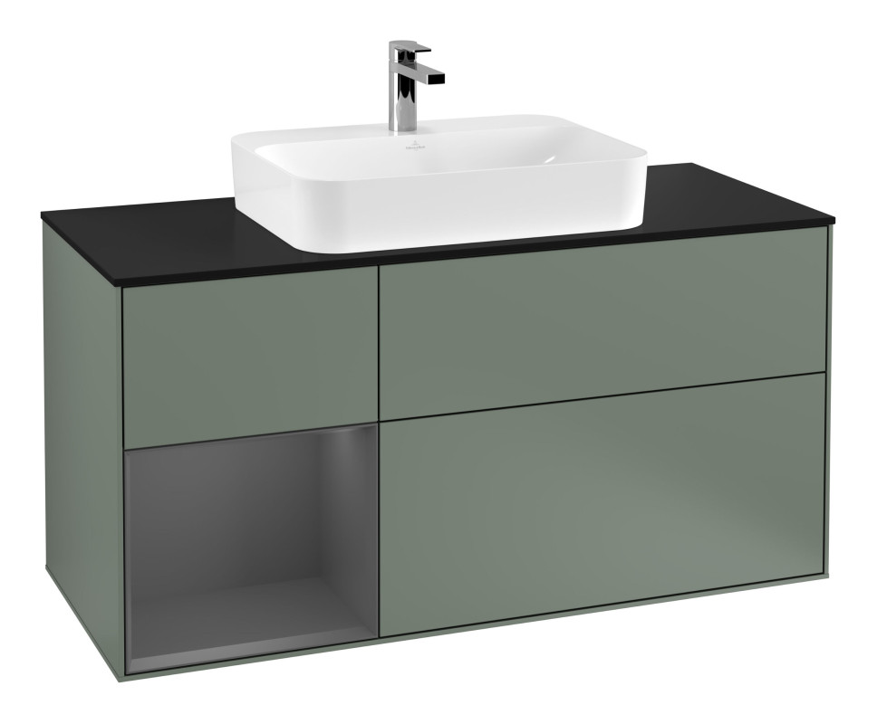 Тумба под раковину Villeroy & Boch Finion 120х50,1 см с подсветкой МДФ оливковый матовый лак/стекло черное матовое G412GKGM