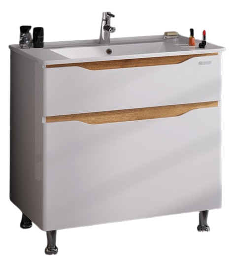 Тумба Sanwerk Liga 70 см з раковиною Qtap МДФ білий/месина MV0000858