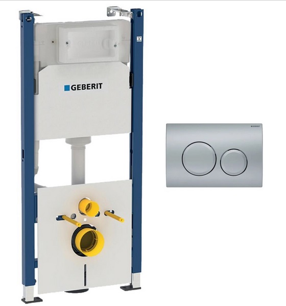 Система інсталяції Geberit Duofix із клавішею змиву Delta20 матовий хром 458.126.00.1+115.127.46.1