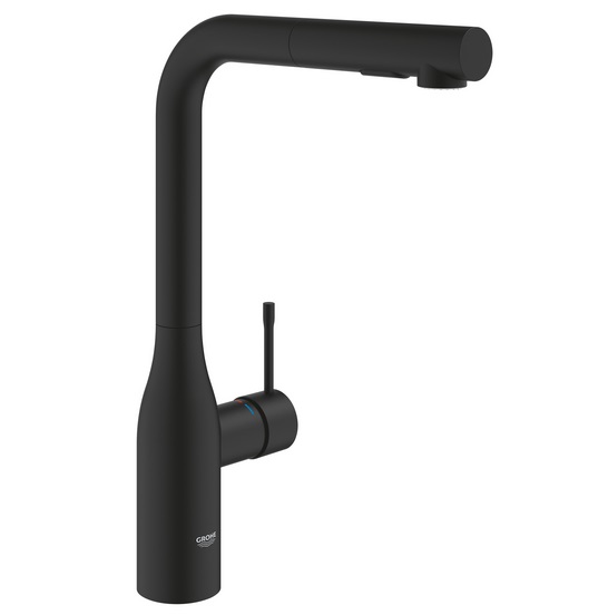 Змішувач для кухні Grohe Essence одноважільний з висувною лійкою фантомний чорний 30504KF0