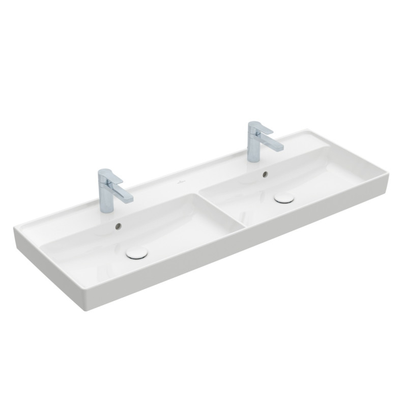 Раковина для ванної Villeroy & Boch Collaro 130x47 см подвійна з переливом білий альпійський CeramicPlus 4A34D4R1