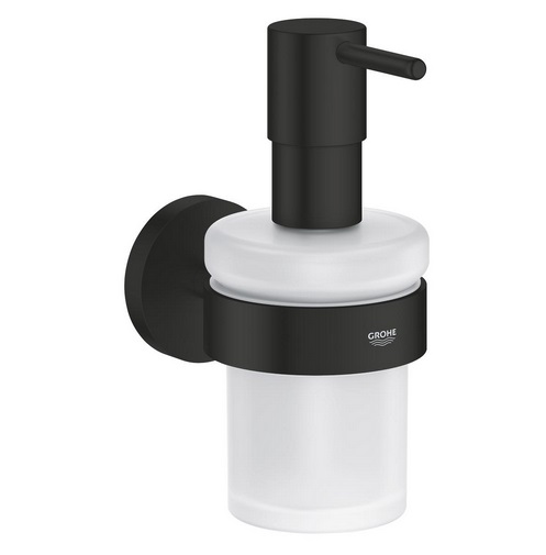 Диспенсер для жидкого мыла Grohe Essentials 160 мл с держателем металл черный матовый/матовое стекло 1022572430
