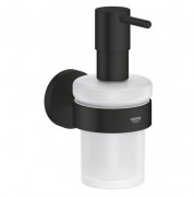 Диспенсер для жидкого мыла Grohe Essentials 160 мл с держателем металл черный матовый/матовое стекло 1022572430