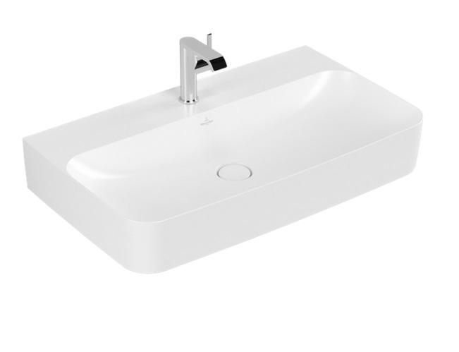 Раковина Villeroy & Boch Finion 80х47 см шлифованная со скрытым переливом TitanCeram CeramicPlus каменный белый 41688CRW
