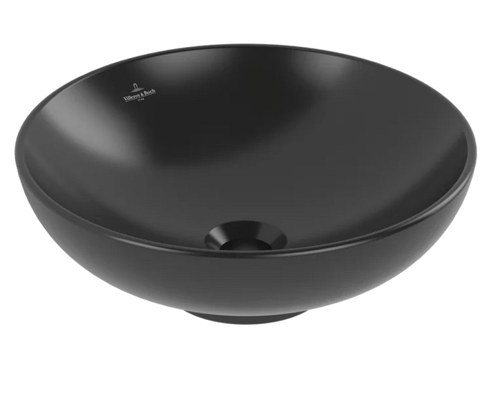 Раковина Villeroy & Boch Loop & Friends ⌀42 см з переливом TitanCeram CeramicPlus Ebony (чорний матовий) 4A4600S5