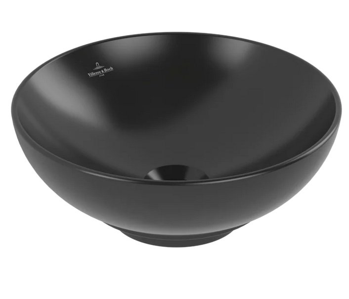Раковина Villeroy & Boch Loop & Friends ⌀38 см с переливом TitanCeram CeramicPlus Ebony (черный матовый) 4A4500S5
