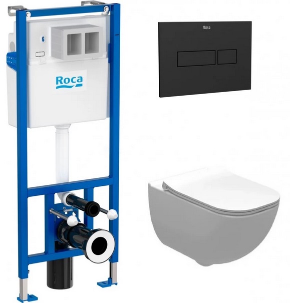 Система инсталляции Roca Duplo Nova WC с унитазом Alegra с сидением и кнопкой смыва черный матовый A89P320020+A34H139000