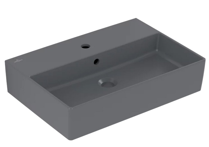 Раковина Villeroy & Boch Memento 2.0 60х42 см с переливом шлифованная TitanCeram CeramicPlus графит 4A226GI4
