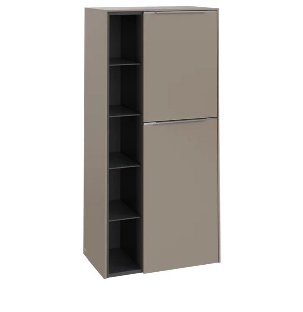 Полупенал Villeroy & Boch Subway 3.0 57,4х36,2х120 см петли справа ДСП серо-коричневый/ручка алюминий глянцевый C59900VM