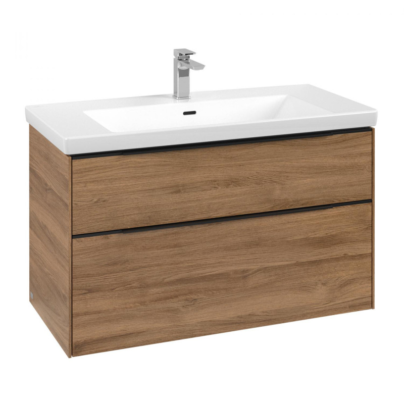 Тумба під раковину Villeroy & Boch Subway 3.0 97,3х57,6 см ДСП/алюміній дуб канзас/чорний вулкан C570L1RH