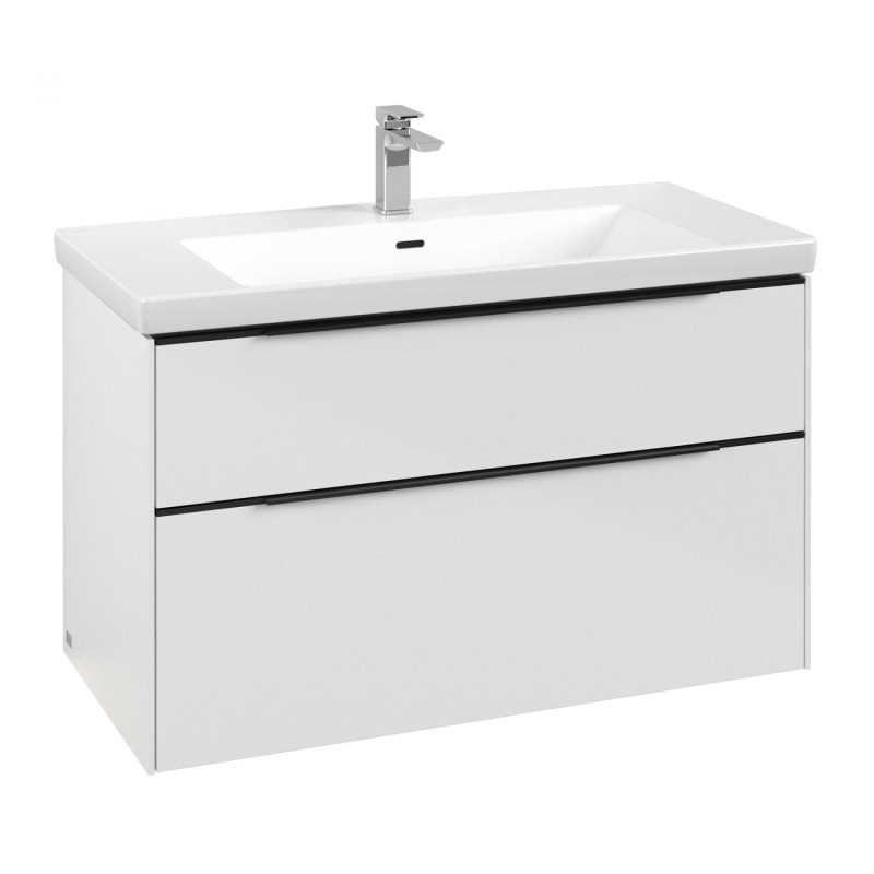 Тумба под раковину Villeroy & Boch Subway 3.0 97,3х57,6 см ДСП/алюминий белый бриллиант/черный вулкан C570L1VE