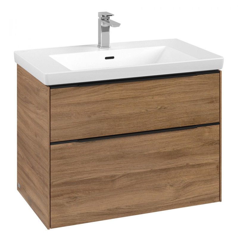 Тумба під раковину Villeroy & Boch Subway 3.0 77,2х57,6 см ДСП/алюміній дуб канзас/чорний вулкан C574L1RH