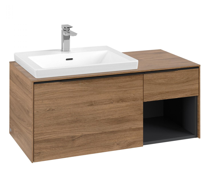 Тумба під раковину Villeroy & Boch Subway 3.0 100х42,3 см ДСП/алюміній дуб канзас/чорний вулкан C57201RH