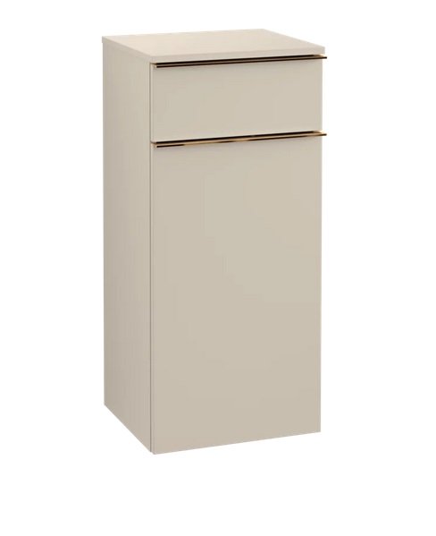 Шафка для ванної Villeroy & Boch Venticello 40,4х37,2 см петлі зліва ДСП м'який сірий/ручка мідь A95005VK