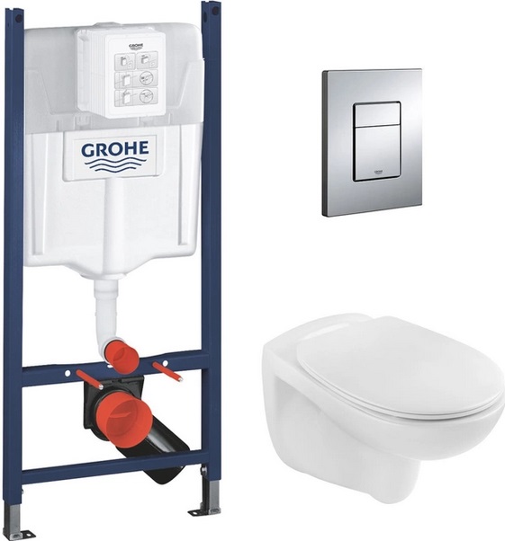 Унитаз подвесной Grohe 35,5х55,5 см с инсталляцией крышкой и кнопкой смыва белый UA38840966A