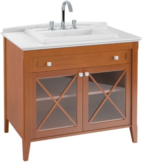 Тумба під раковину Villeroy & Boch Hommage 98,5х62 см ДСП/шпон/мармур горіх/сіро-білий 897963R1