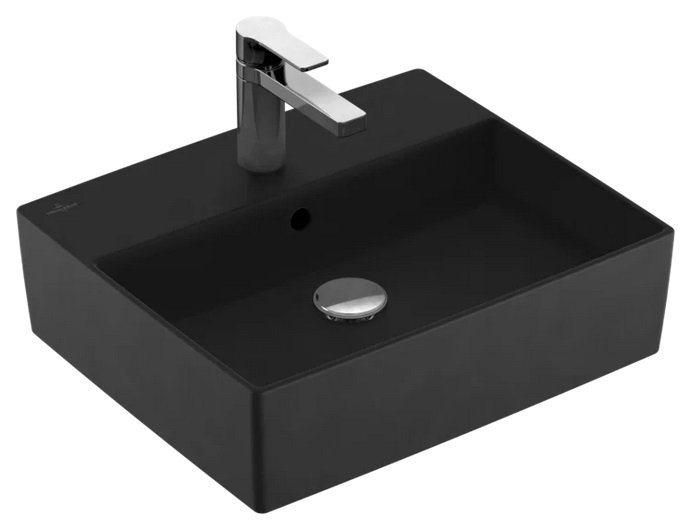 Раковина Villeroy & Boch Memento 2.0 50х42 см с переливом TitanCeram CeramicPlus Ebony (черный матовый) 4A0750S5