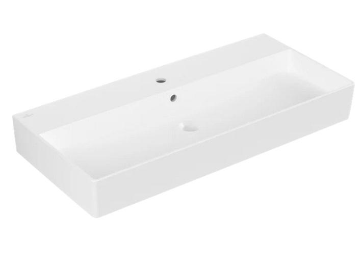Раковина Villeroy & Boch Memento 2.0 100х47 см с переливом шлифованная TitanCeram CeramicPlus каменный белый 4A221GRW