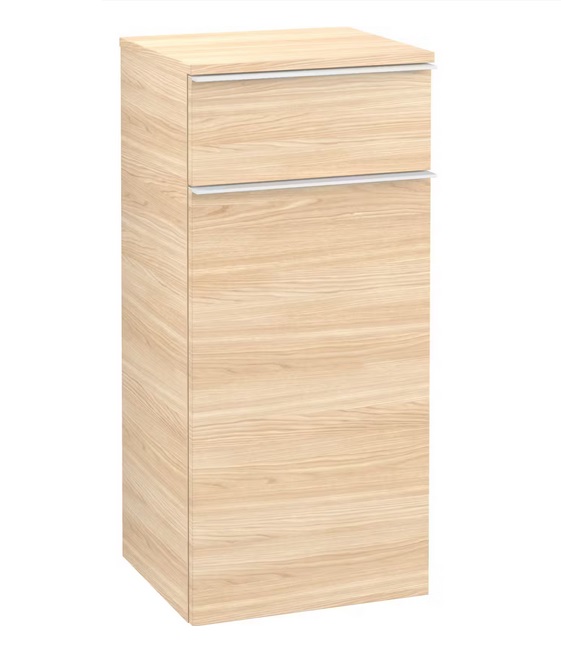 Шафка для ванної Villeroy & Boch Venticello 40,4х37,2 см петлі праворуч ДСП в'яз друкарський/ручка алюміній білий A95012PN