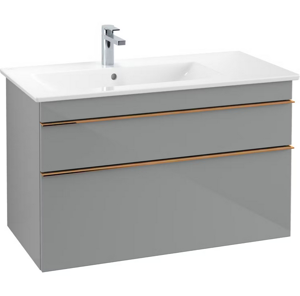 Тумба під раковину Villeroy & Boch Venticello 95,3х50,2 см МДФ скло глянсове сіре/ручка мідь A92705RA