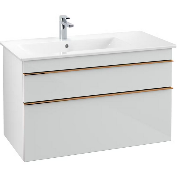 Тумба під раковину Villeroy & Boch Venticello 95,3х50,2 см МДФ скло глянсове біле/ручка мідь A92705RE