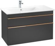 Тумба під раковину Villeroy & Boch Venticello 95,3х50,2 см МДФ чорний матовий лак/ручка мідь A92705PD