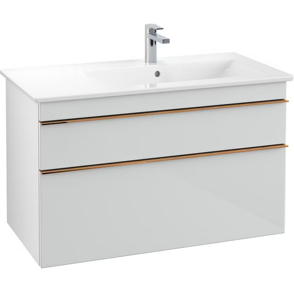 Тумба под раковину Villeroy & Boch Venticello 95,3х50,2 см МДФ стекло глянцевое белое/ручка медь A92805RE